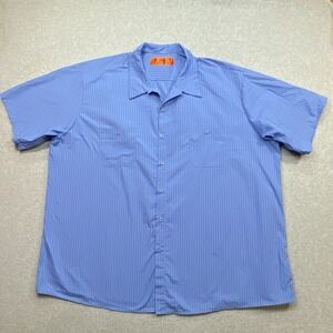 Red Kap Men's Industrial Work Shirt Size 4XL Short Sleeve Blue Striped